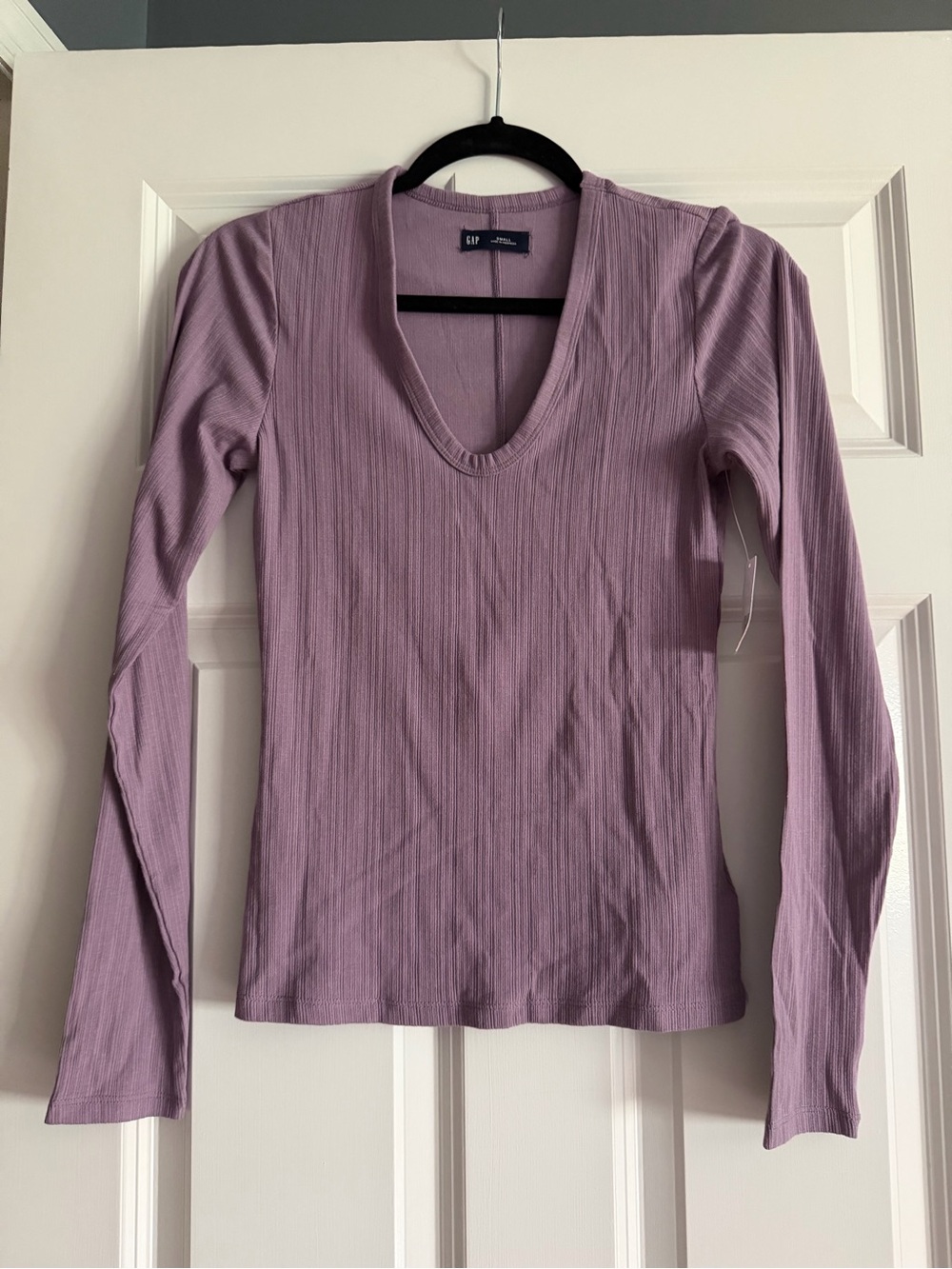 NWT GAP Long Sleeve V-Neck Ribbed Top — Lavender